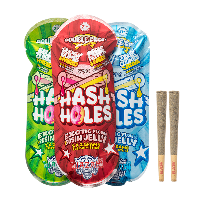 WAZABI EXOTICS 2G HASH HOLE DOUBLE DROP PREROLLS 2CT 10/PK
